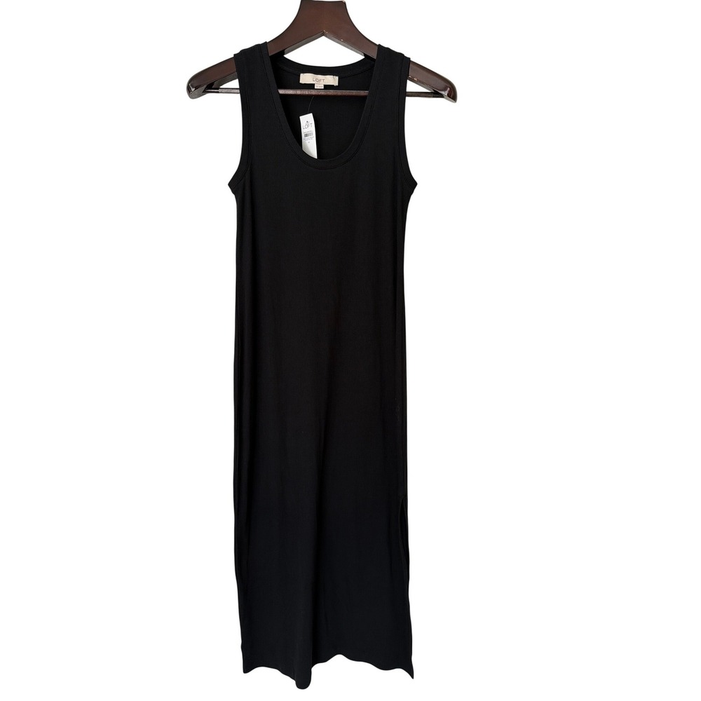 LOFT Womens Black Ribbed Knit Sleeveless Side Slit Midi Tank Dress Size M New